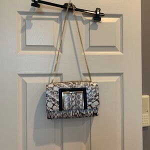 Jimmy Choo Beige Snakeprint/Black Leather Shoulder Handbag